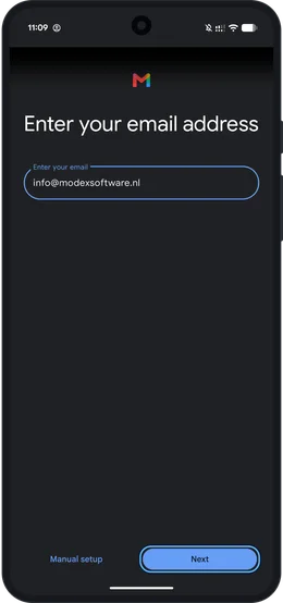 Het scherm Enter your email address met een ingevuld adres en de knop Next