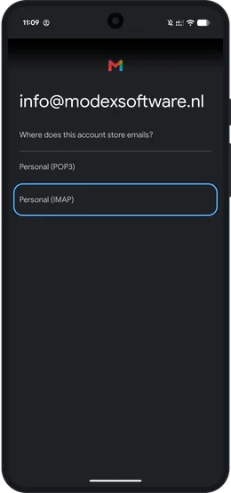 De keuze tussen Personal (POP3) en Personal (IMAP)