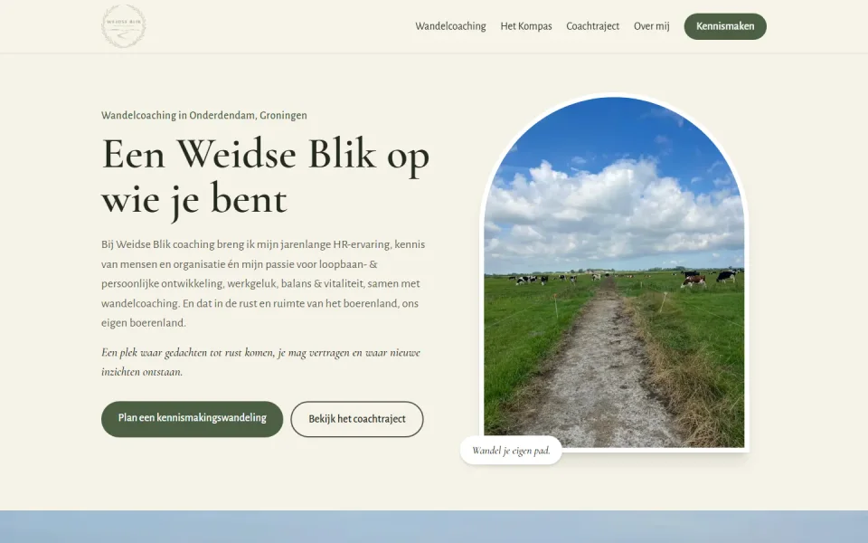 Weidseblikcoaching.nl, made by MODEX, on a laptop